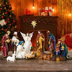 Nativity Sets for Christmas Indoor Set of 13 Pieces 7.9 Inches Tabletop